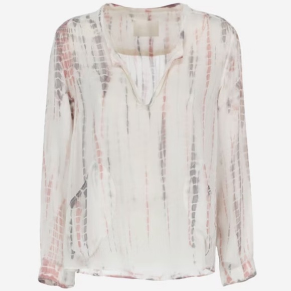 Zadig & Voltaire Satin Long Sleeve Tunic Blouse Top Size Medium White Pink Gray - Picture 6 of 10